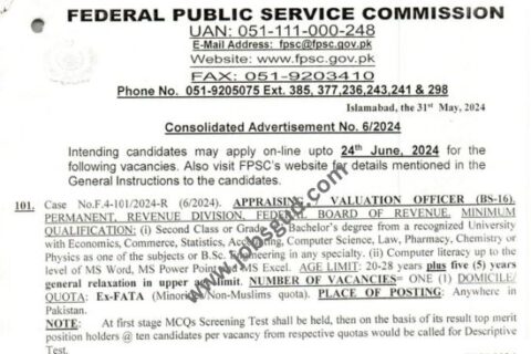 FPSC-Jobs-2024-Valuation-Officer-BS-16