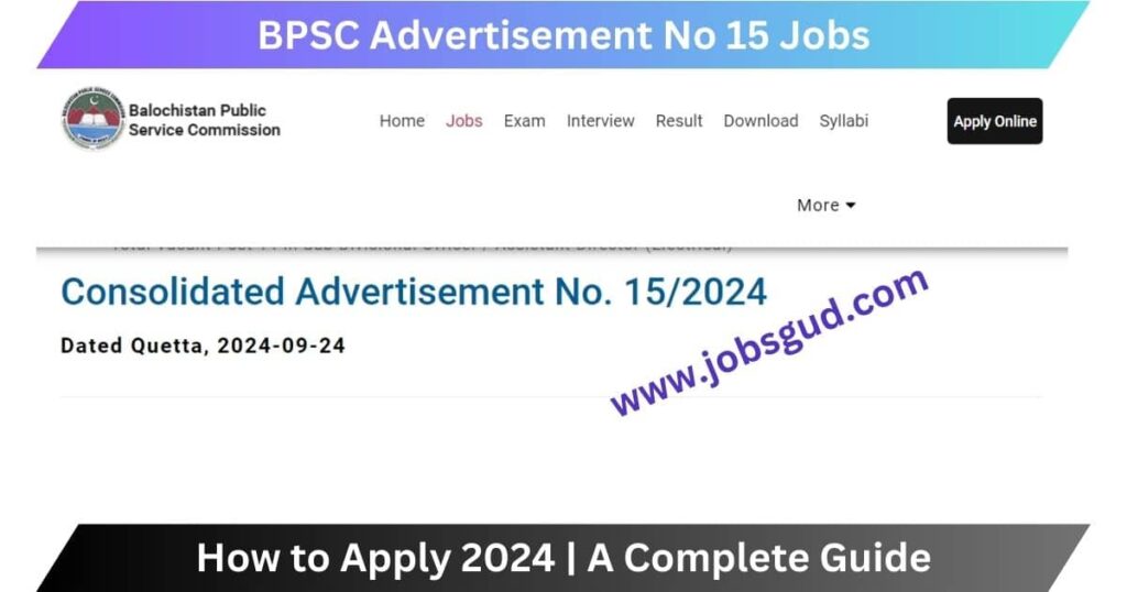 BPSC Advertisement No 15 Jobs